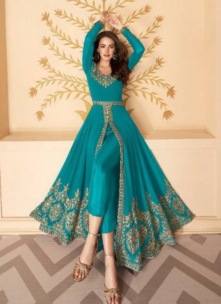Bottle Green Colour Latest Fancy Designer Festive Wear Real Georgette Heavy Worked Salwar Suit Collection 7216-E
